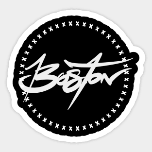 Boston White Letters Sticker